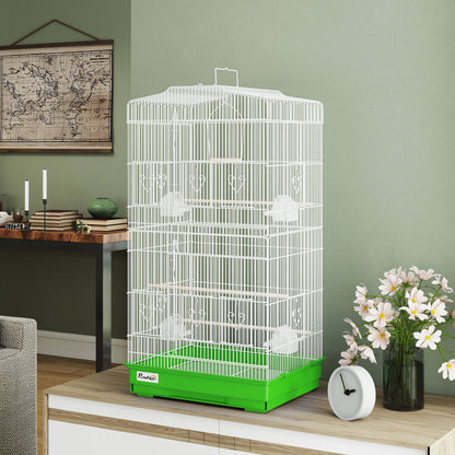 Pawhut Jaula Para Pájaros Con Puertas Comederos Y Bandeja 46,5x35,5x92 Cm Verde_1