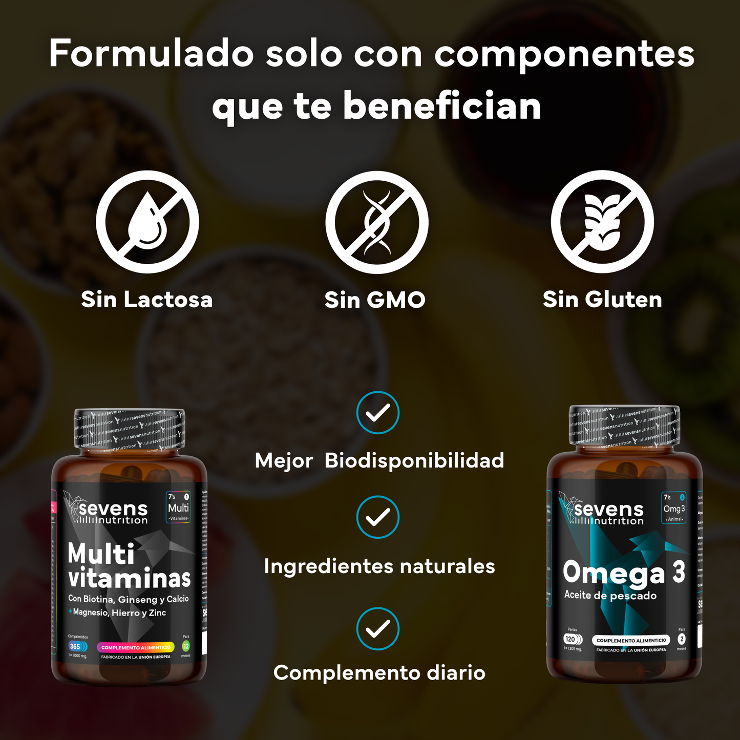 Multivitaminas Con Magnesio Y Ginseng + Omega 3 2000mg Omegatex®. Sevens Nutrition. Energía, Corazón Y Cerebro_3