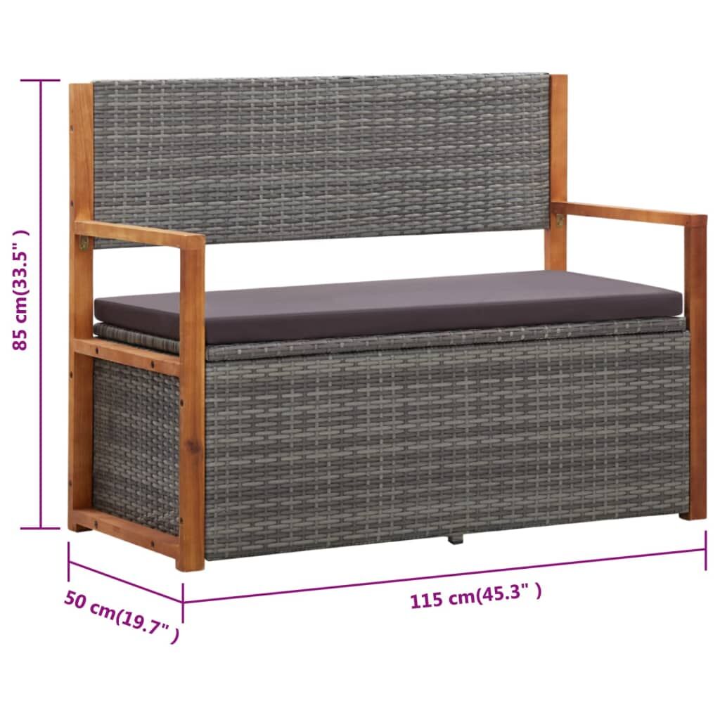 Vidaxl Banco De Almacenaje Ratán Sintético Madera Acacia Gris 115 Cm_2