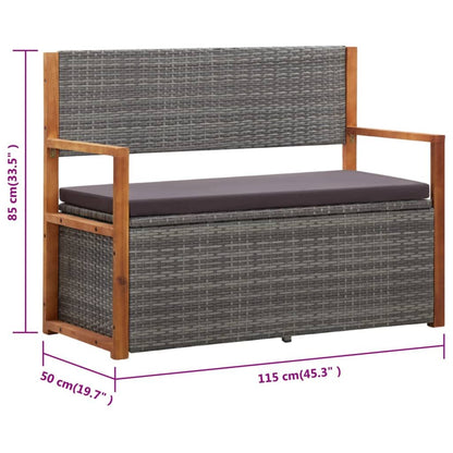 Vidaxl Banco De Almacenaje Ratán Sintético Madera Acacia Gris 115 Cm_2