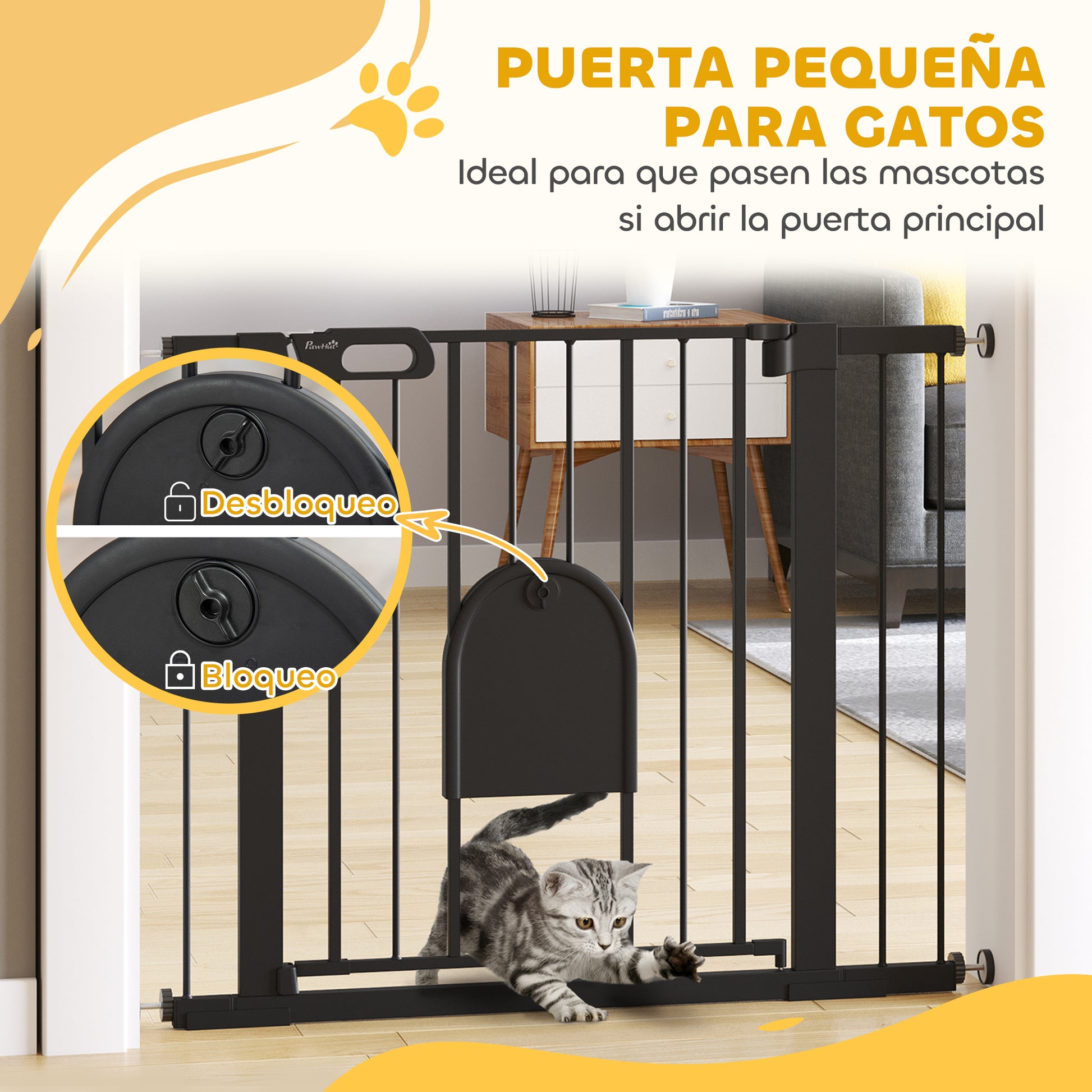 Pawhut Barrera De Seguridad 75-103cm Con 2 Extensiones Cierre Automático Negro_5
