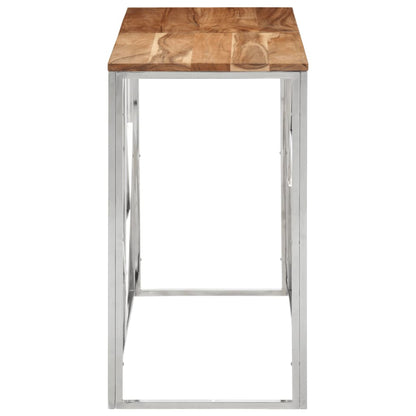 Mesa Consola Acero Inoxidable Y Madera Maciza Acacia Plateada_1