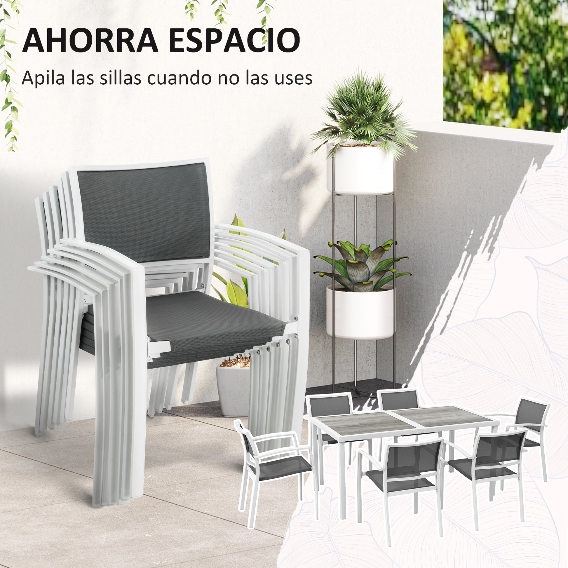 Outsunny Conjunto De Comedor De Exterior Con 1 Mesa Y 6 Sillas Apilables Gris_3