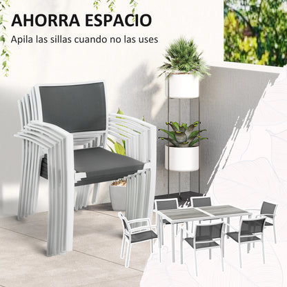 Outsunny Conjunto De Comedor De Exterior Con 1 Mesa Y 6 Sillas Apilables Gris_3
