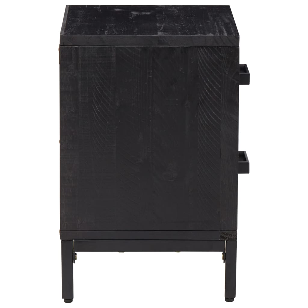 Mesita De Noche Madera Maciza De Pino Negro 36x30x45 Cm_3
