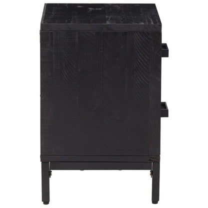 Mesita De Noche Madera Maciza De Pino Negro 36x30x45 Cm_3
