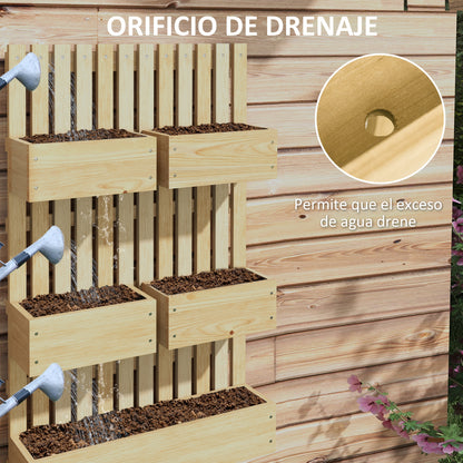 Outsunny Jardinera De Pared Con Enrejado De Madera 5 Macetas Móviles 60x16x100cm_5