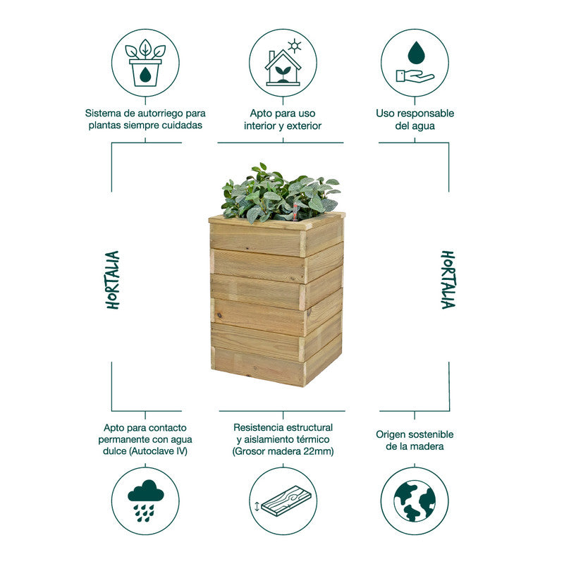 Jardinera De Madera Con Autorriego 40x40x60 Cm Nidum Basic Hortalia_4