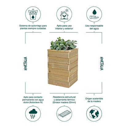 Jardinera De Madera Con Autorriego 40x40x60 Cm Nidum Basic Hortalia_4