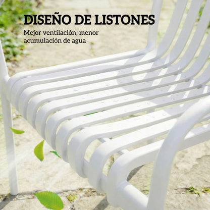 Outsunny Juego De 4 Sillas De Jardín Exterior Apilables Respaldo Curvado Blanco_5