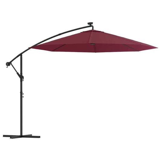 Vidaxl Sombrilla Jardín Voladiza Con Luces Led Palo De Acero Rojo Vino_0