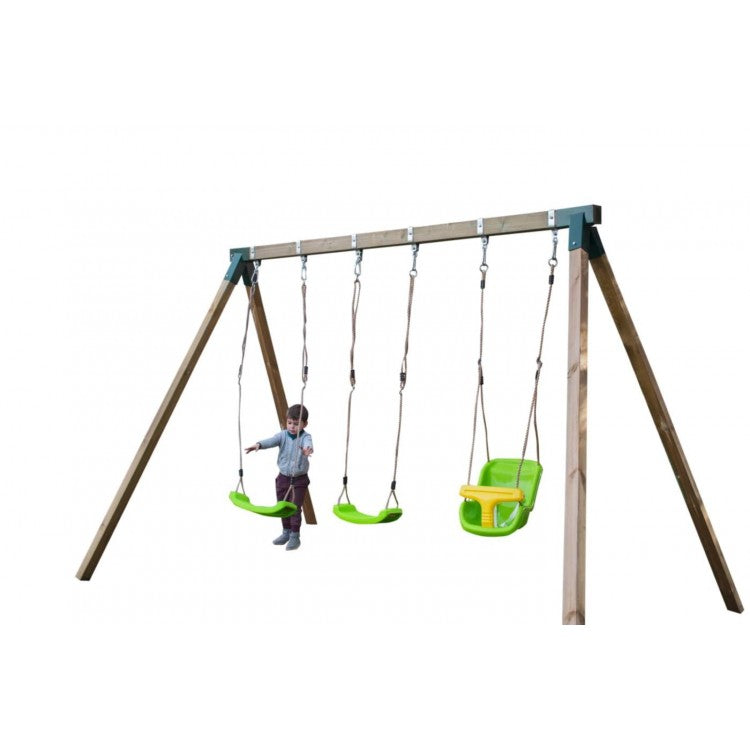 Columpio Triple De Madera Cuadrada Masgames Nori Xl + Asiento Bebe.