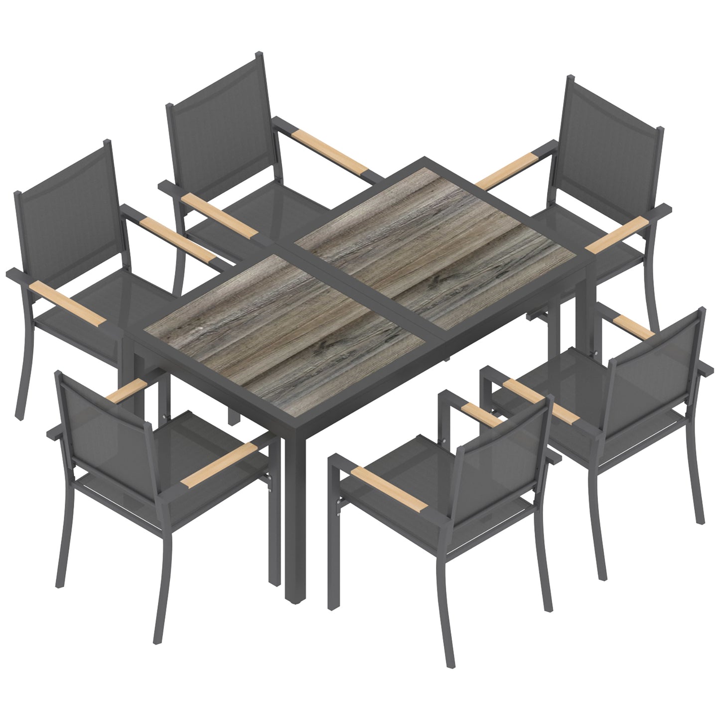 Outsunny Conjunto De Mesa Y Sillas Jardín De 7 Piezas Con Sillas Transpirables_4