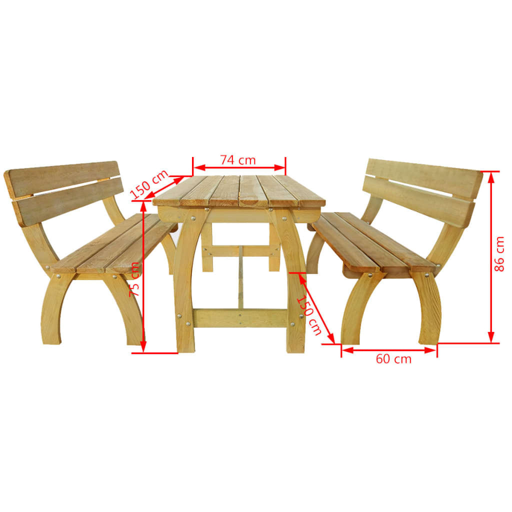 Vidaxl Mesa De Jardín Con 2 Bancos Madera De Pino Impregnada_2