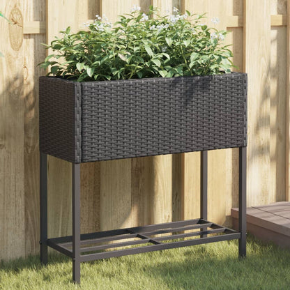 Jardineras Con Estante 2 Uds Ratán Sintético Negro 70x28x70 Cm_1