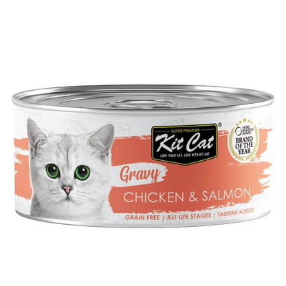 Kit Cat Lata Gravy - Pollo & Salmón 70 g Comida húmeda para gatos en salsa