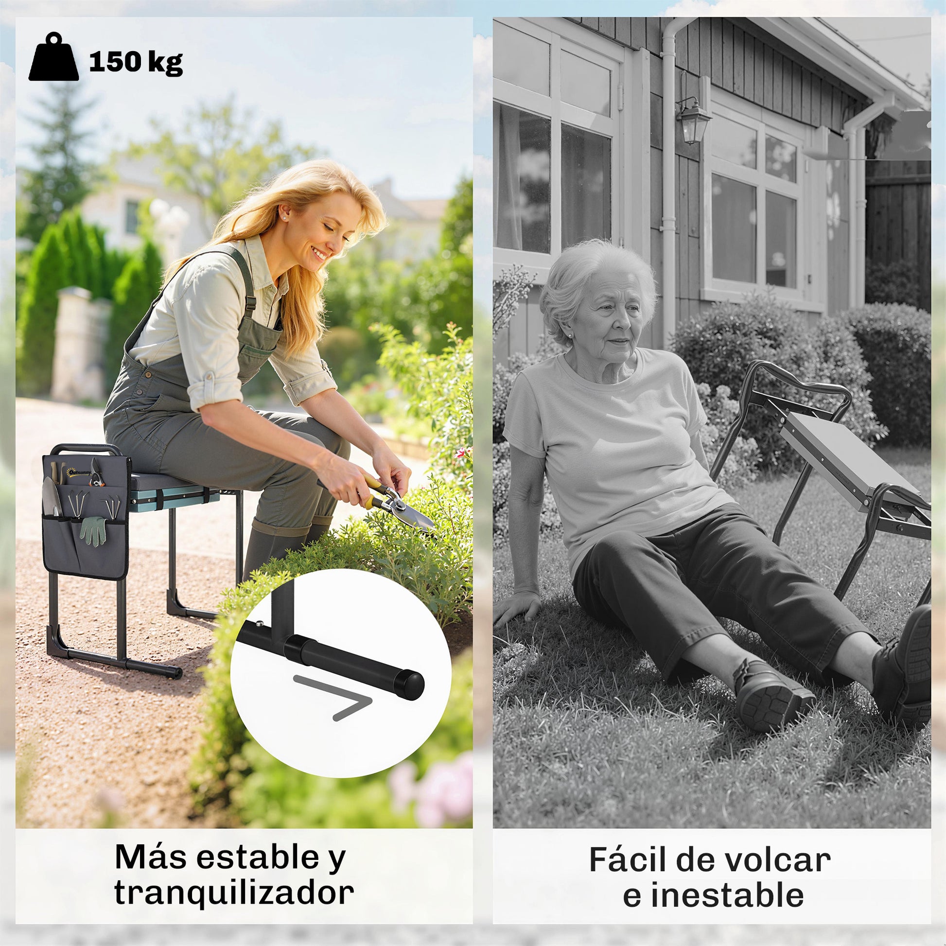 Outsunny Taburete De Jardín Plegable Con Almohadilla De Espuma Eva_4