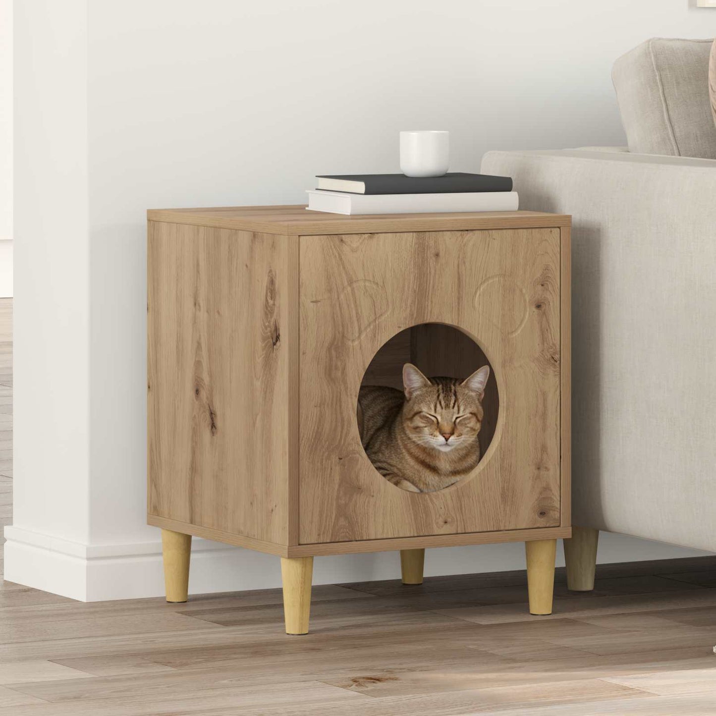 Casa Para Gatos Roble Artesanal 42,5 X 40 X 53 Cm_1