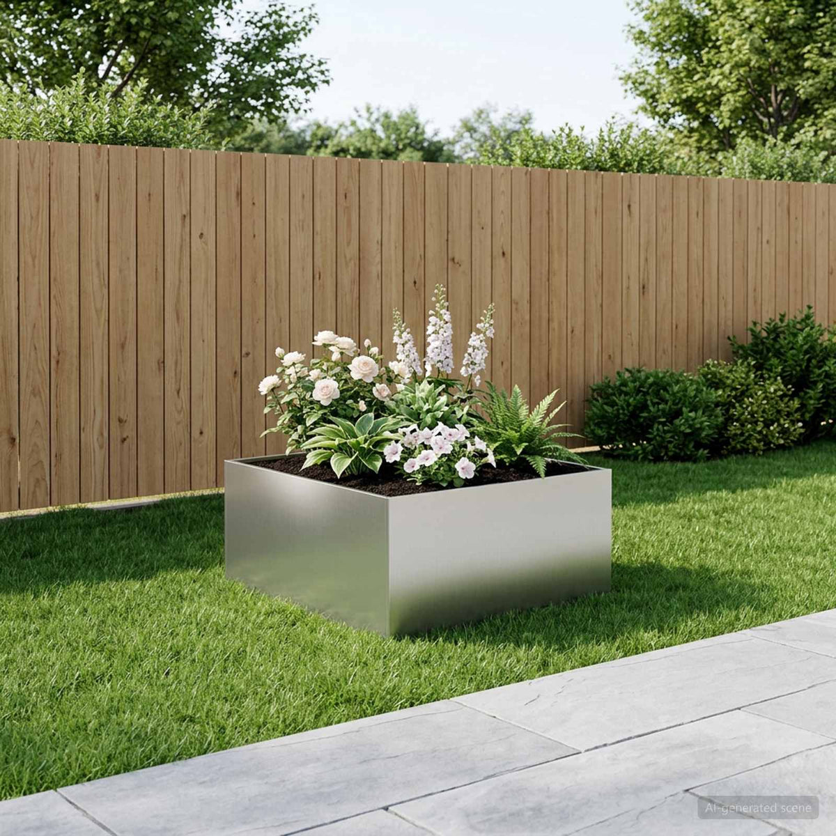 Macetero De Jardín Plateado 80 X 80 X 40 Cm Acero Galvanizado_1