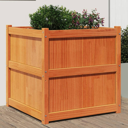 Jardinera Exterior Madera Maciza Pino Marrón Cera 70x70x70 Cm_1