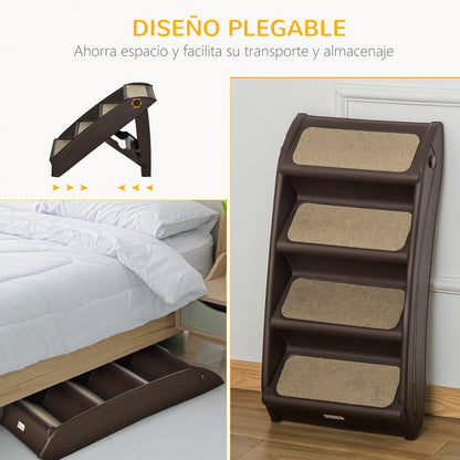 Pawhut Escalera Plegable Para Mascotas 4 Peldaños Con Alfombras Antideslizantes_3