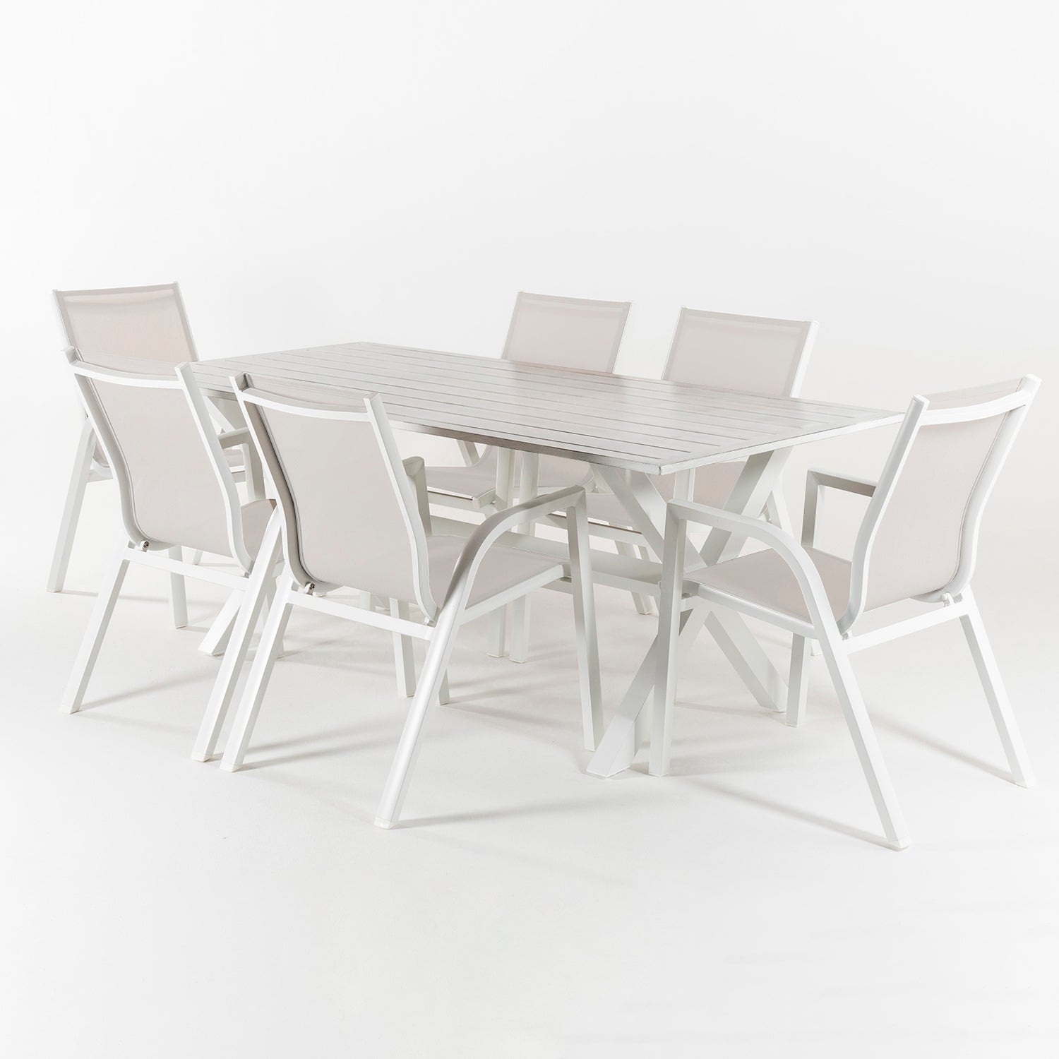 Conjunto De Mesas Y Sillas De Jardín, Aluminio Sofisticado, Aluminio Y Textilene, Color Blanco, Mesa: 190x90x75 Silla: 90x66x56_2