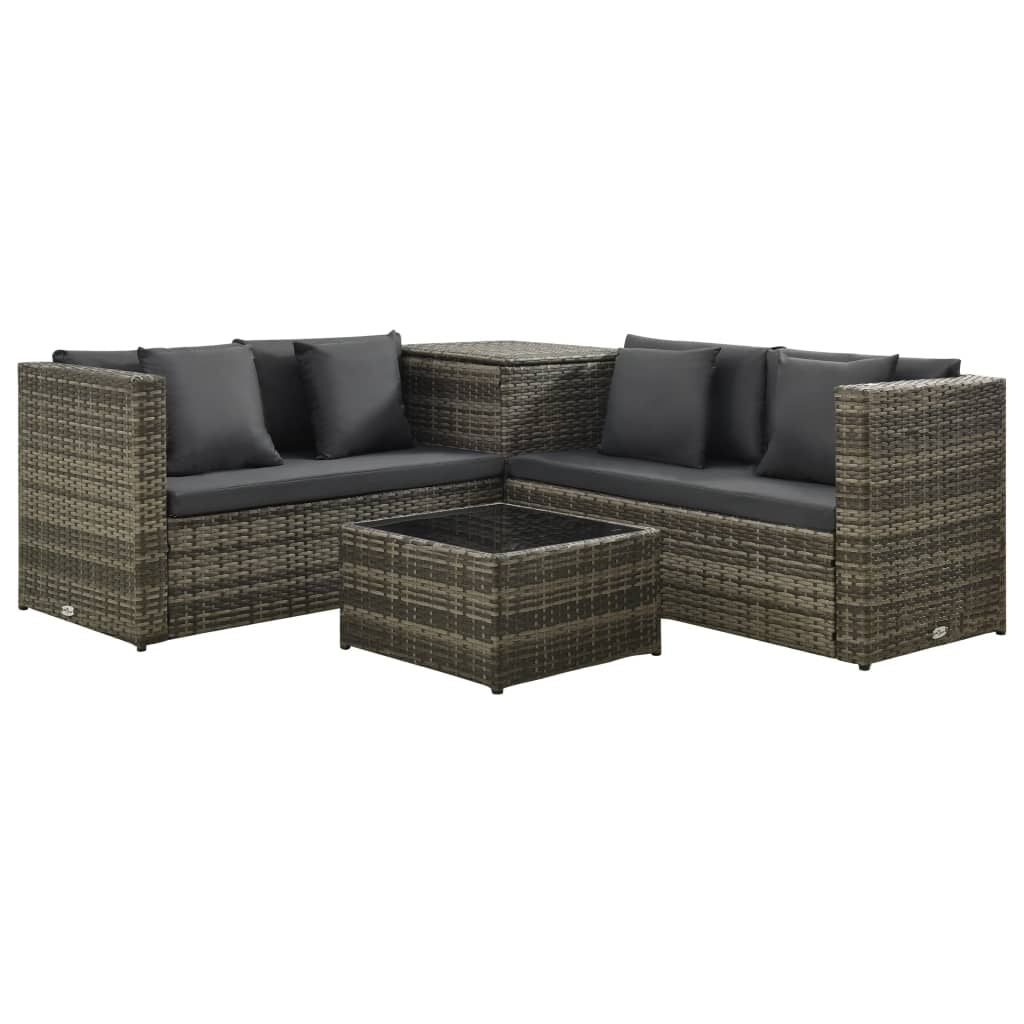 Vidaxl Set De Sofás De Jardín 4 Piezas Y Cojines Ratán Sintético Gris_0