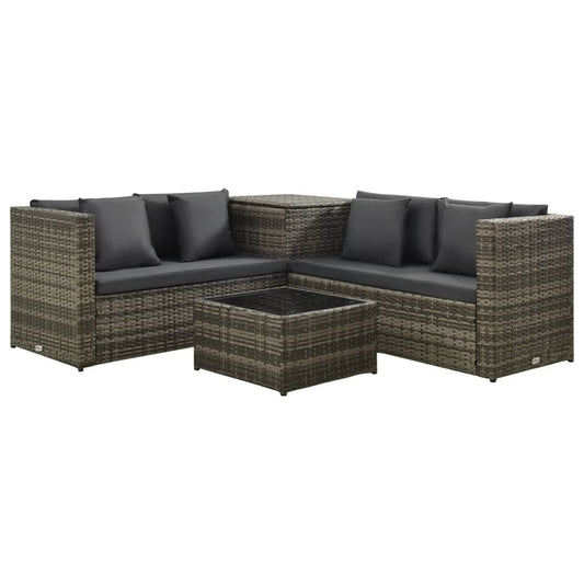 Vidaxl Set De Sofás De Jardín 4 Piezas Y Cojines Ratán Sintético Gris_0