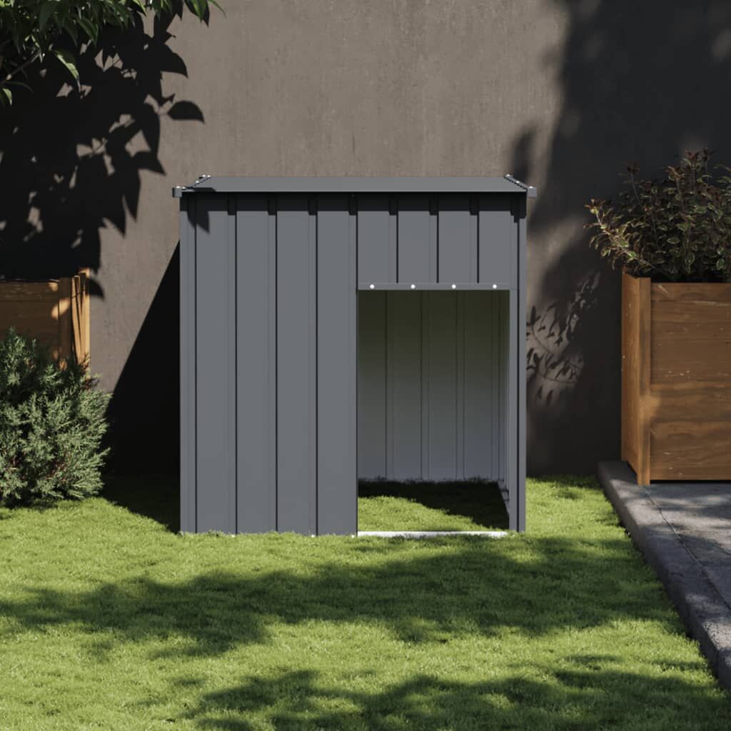 Vidaxl Caseta Para Perro Con Techo De Acero Galvanizado Antracita 110x103x109 Cm_1