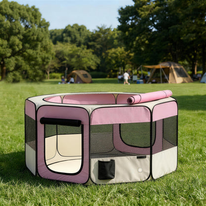 Pawhut Parque Para Mascotas Plegable 120x120x58 Cm Impermeable Tela Oxford Rosa_1