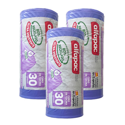 80% Reciclado 3 Rollos De 15 Bolsas De Basura 30l Con Autocierre_0