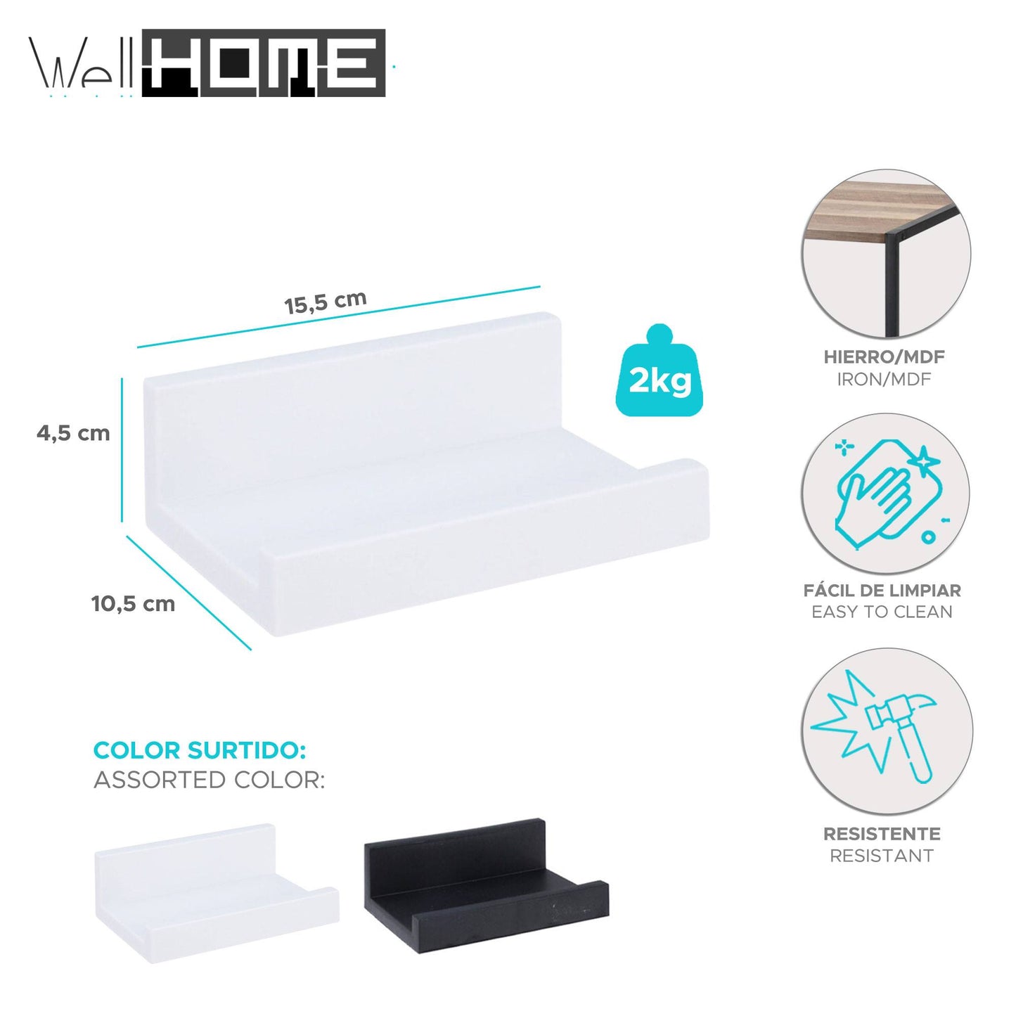 Well Home Juego De 3 Estantes De Pared De Plástico 15,5x4,5x10,5cm