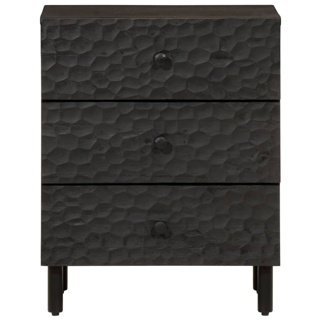 Mesita De Noche Madera Maciza De Mango Negra 50x33x60 Cm_1