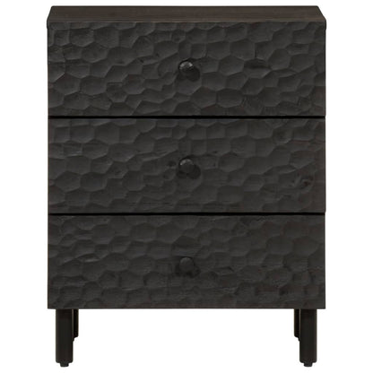 Mesita De Noche Madera Maciza De Mango Negra 50x33x60 Cm_1