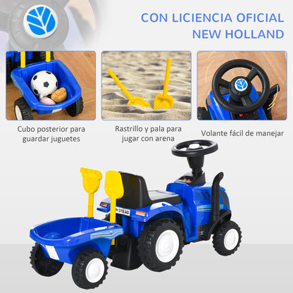 Homcom Tractor Con Remolque Para Niños 12-36 Meses Con Faros Pala Y Rastrillo_4