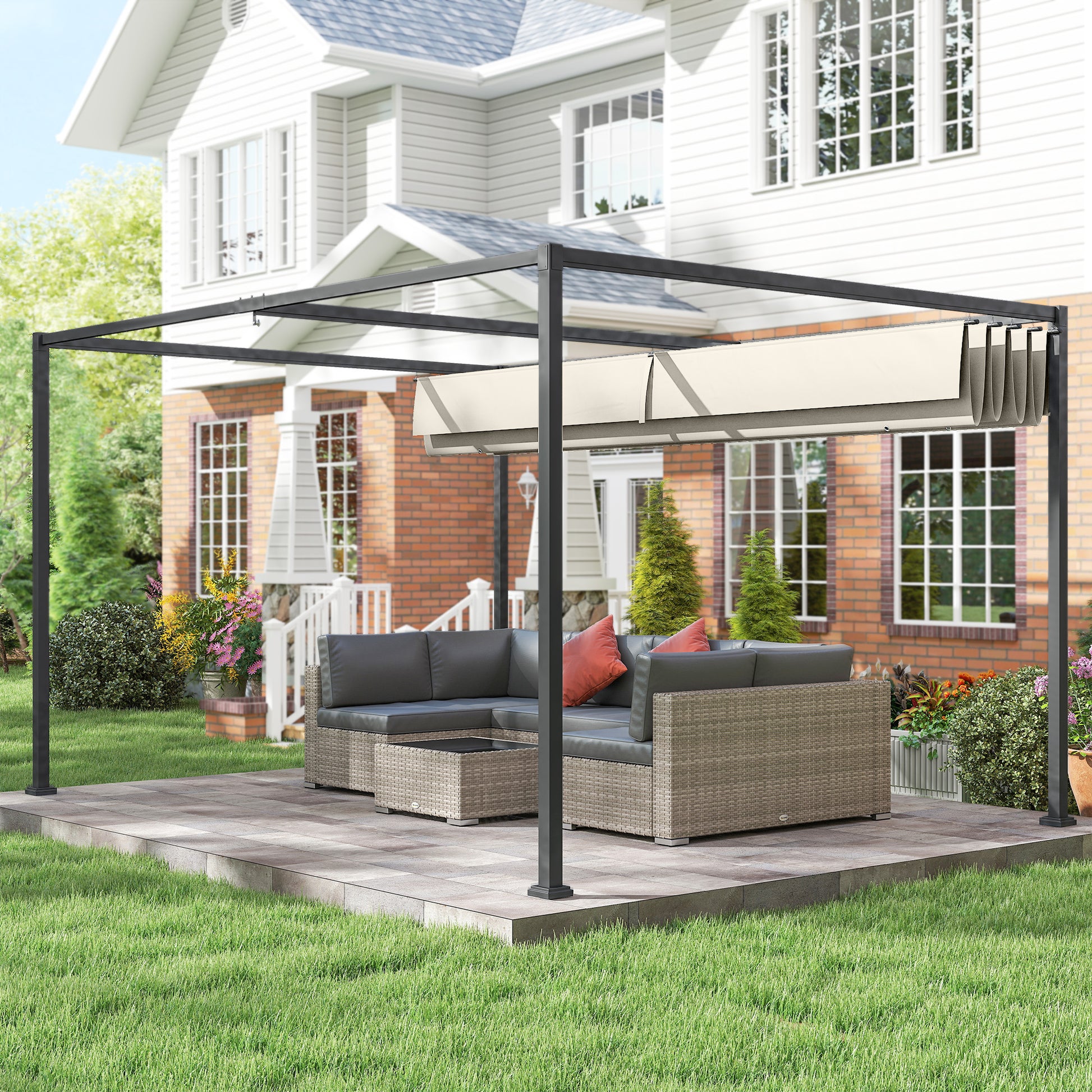 Outsunny Pérgola 3x2 M Cenador Jardín Con Techo Retráctil Poliéster Para Fiestas_3