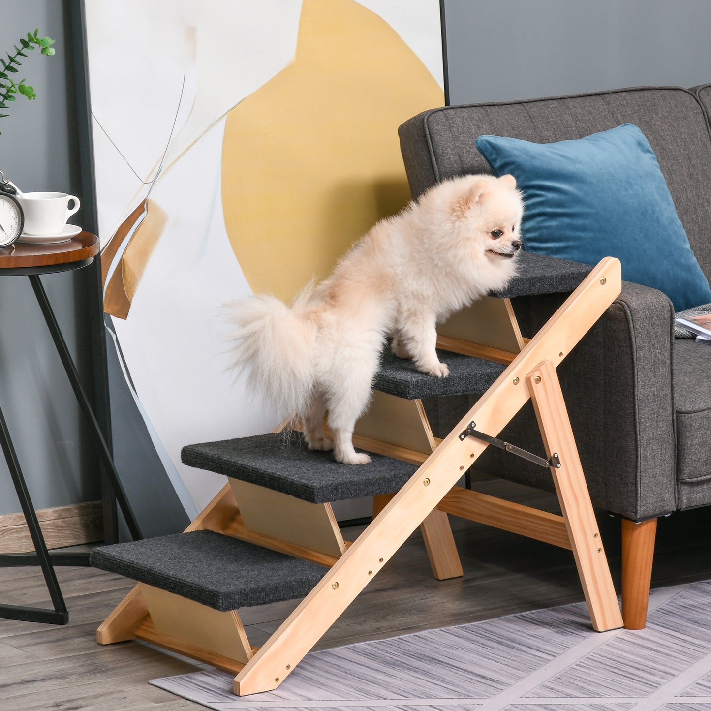 Pawhut Escalera De Madera Para Perros Plegable Rampa Mascotas Portátil Con 4_3