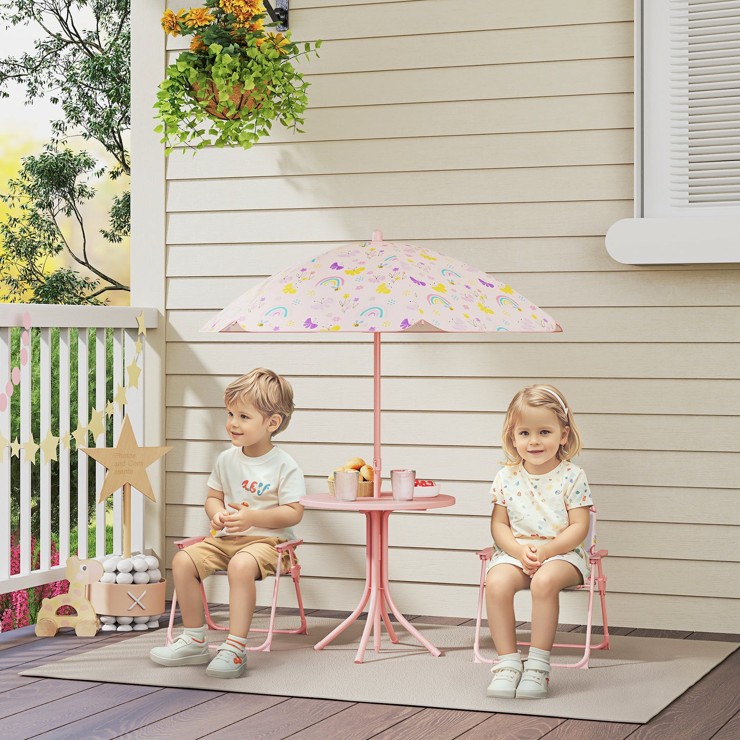 Aiyaplay Conjunto De Mesa Y Sillas Infantil De Jardín De 4 Piezas Rosa_1