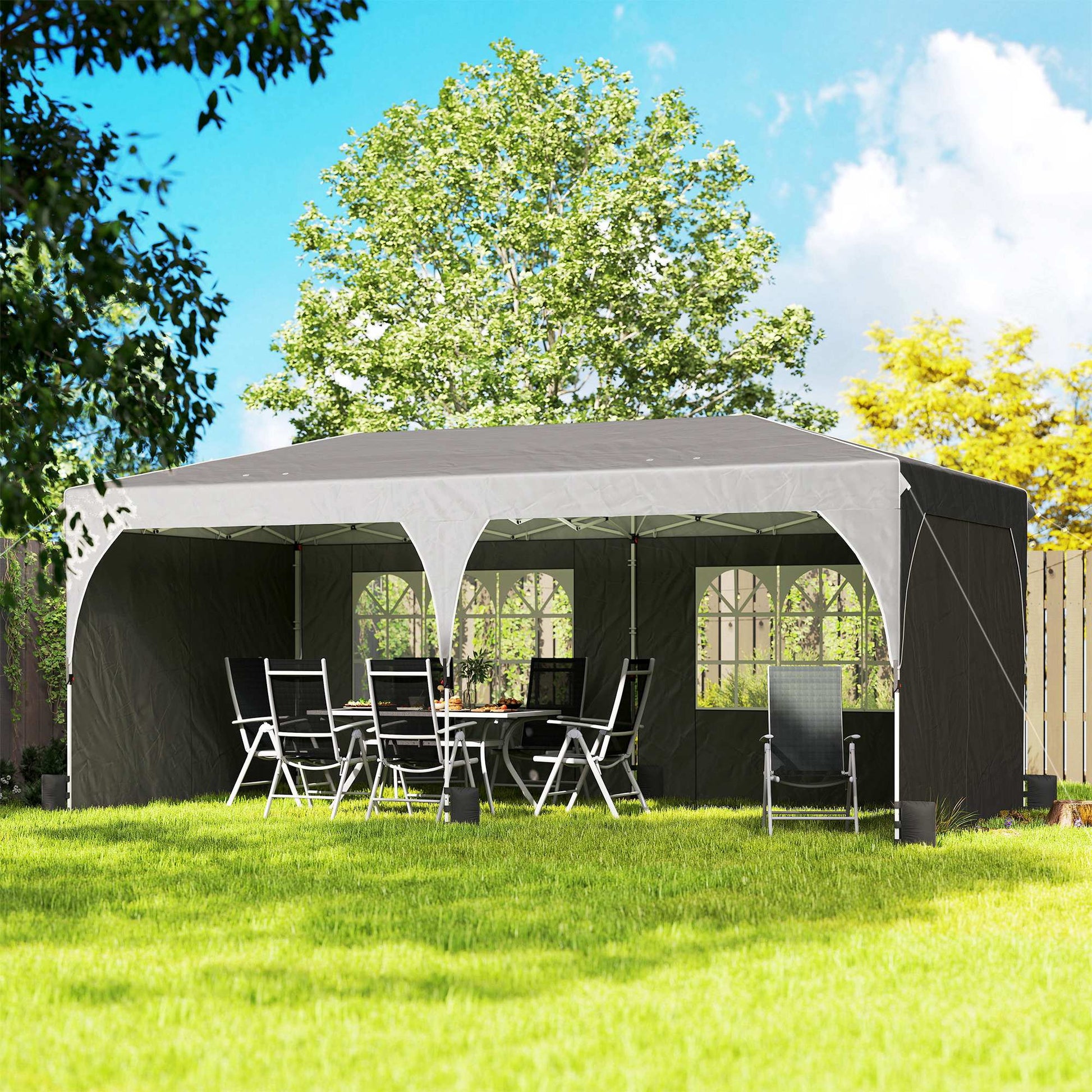 Outsunny Carpa Plegable 6x3 M Con Montaje Rápido Y Tiras Reflectantes Gris_1