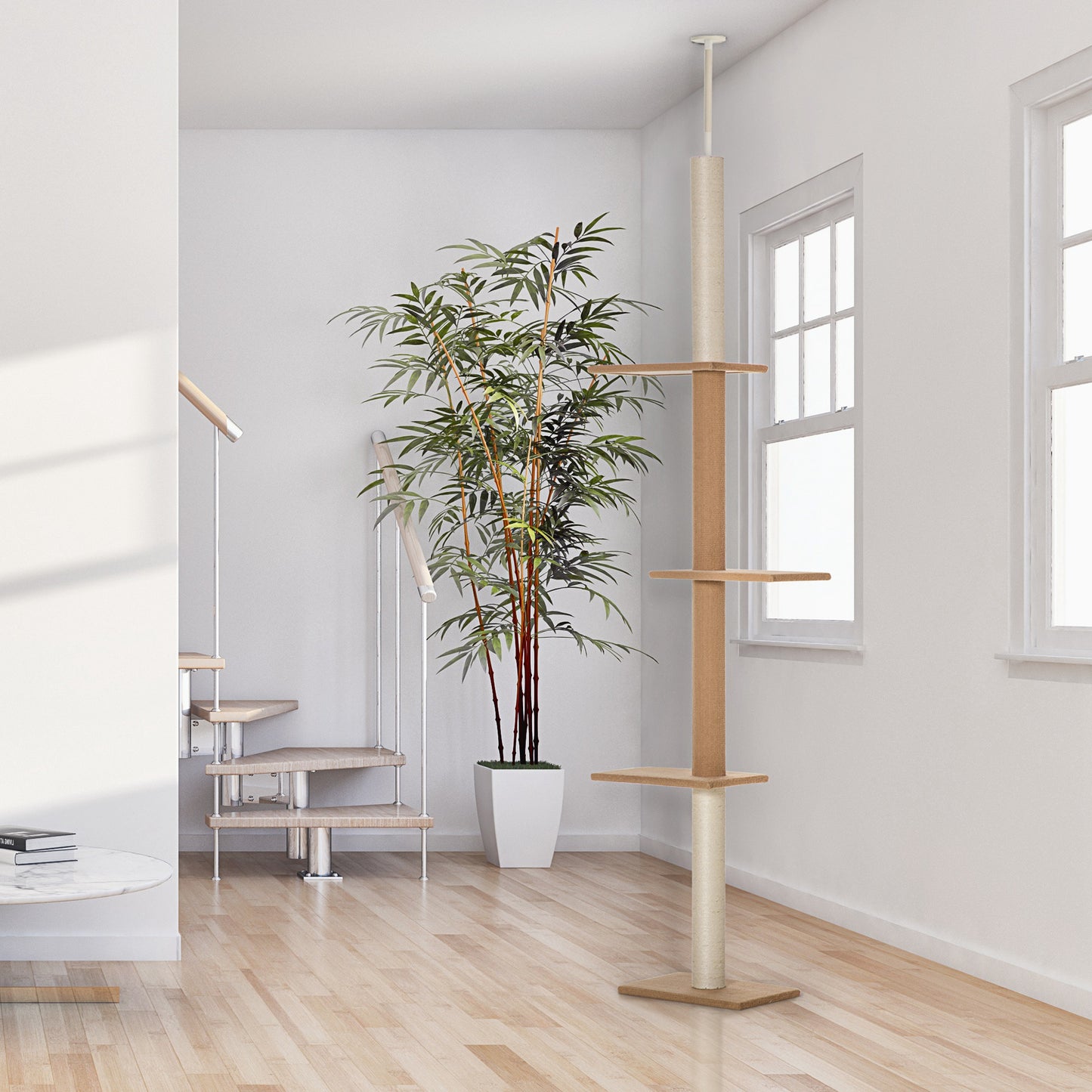 Pawhut Árbol Para Gatos Del Suelo Al Techo 43x27x228-260 Cm Con Altura Ajustable_1