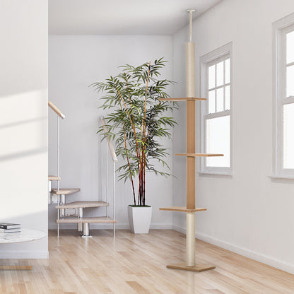Pawhut Árbol Para Gatos Del Suelo Al Techo 43x27x228-260 Cm Con Altura Ajustable_1