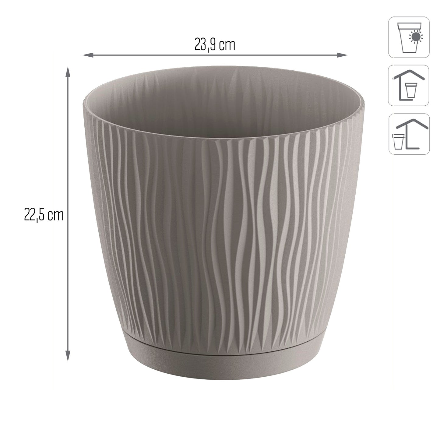 Maceta Sandy P, Dimensiones (mm) 239x239x225, Color Gris Piedra