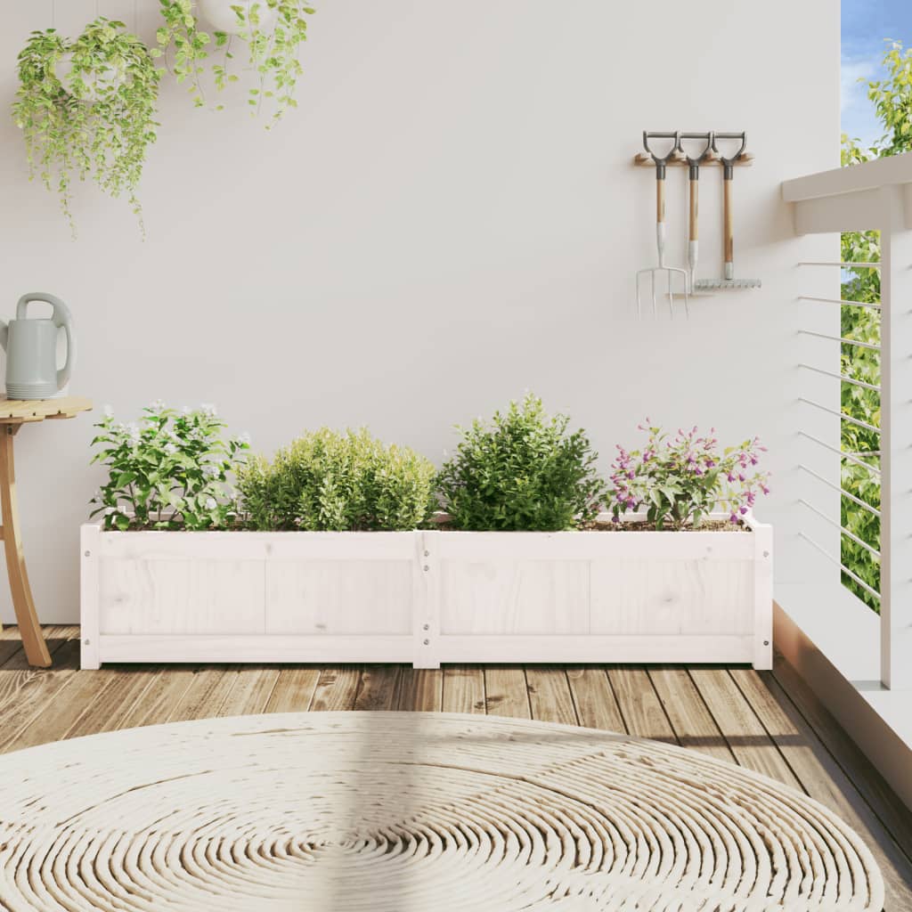 Jardinera De Madera Maciza De Pino Blanca 150x31x31 Cm_2