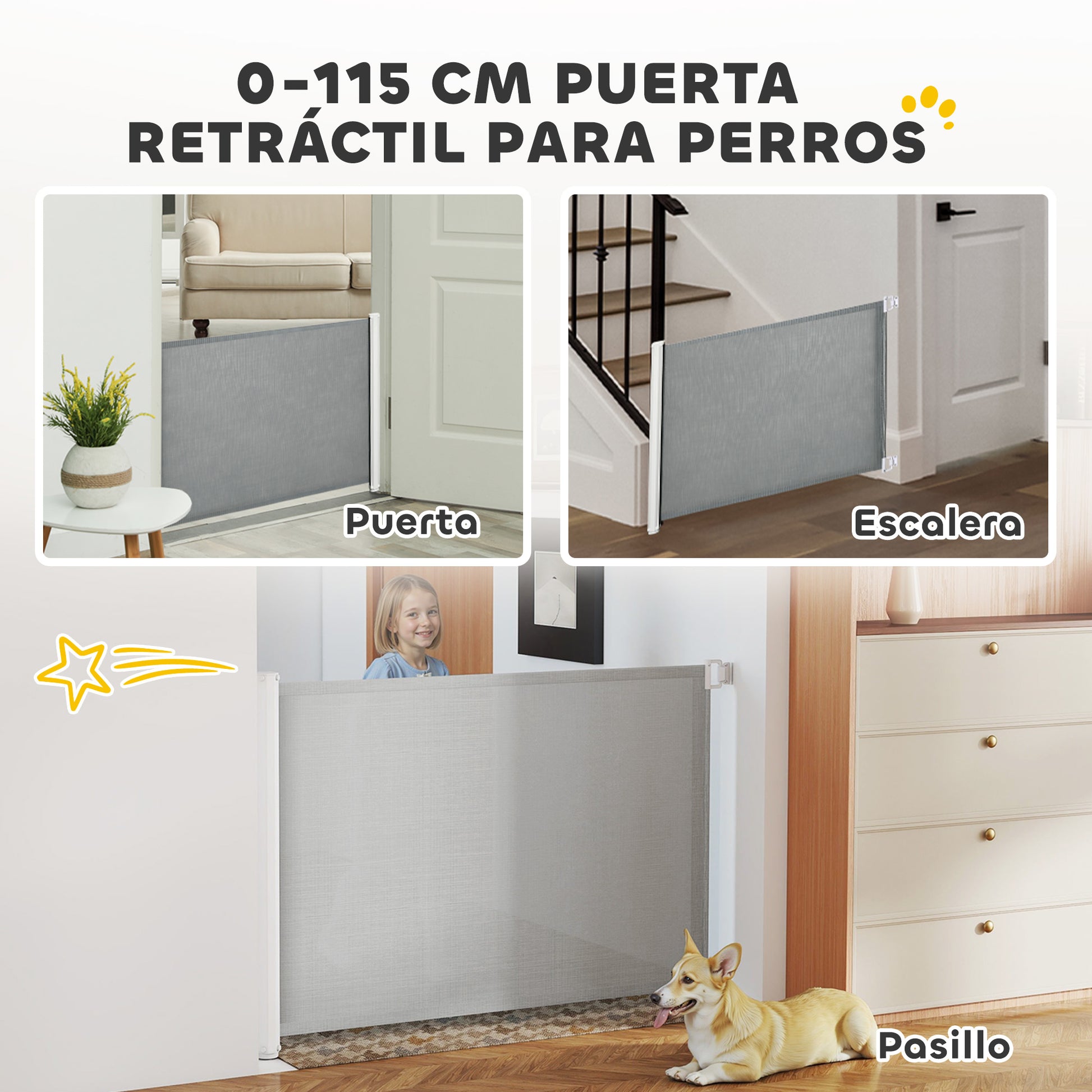 Pawhut Barrera Seguridad Para Perros Para Escaleras Y Puertas 5,5-115x5,5x82,5cm_3