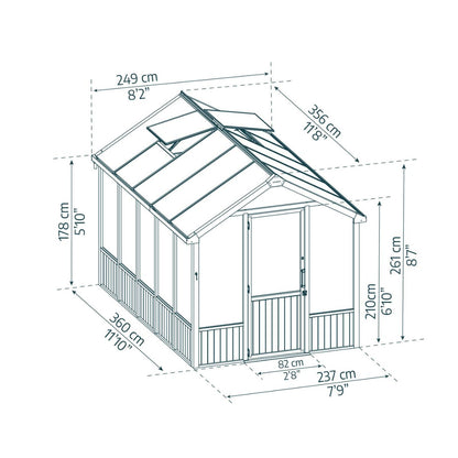 Canopia NATURA Invernadero De Jardín Policarbonato Doble Capa y de Madera de Cedro 360X237.5X261 cm Negro