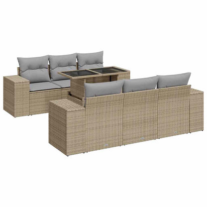 Set Sofás De Jardín 7 Piezas Y Cojines Ratán Sintético Beige / Vetonek_2