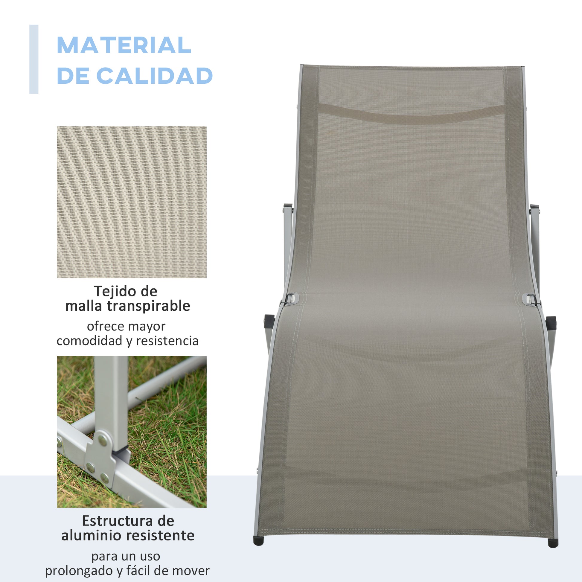 Outsunny 2 Tumbonas Plegables Forma De S Aluminio Texteline Para Terraza Gris_5