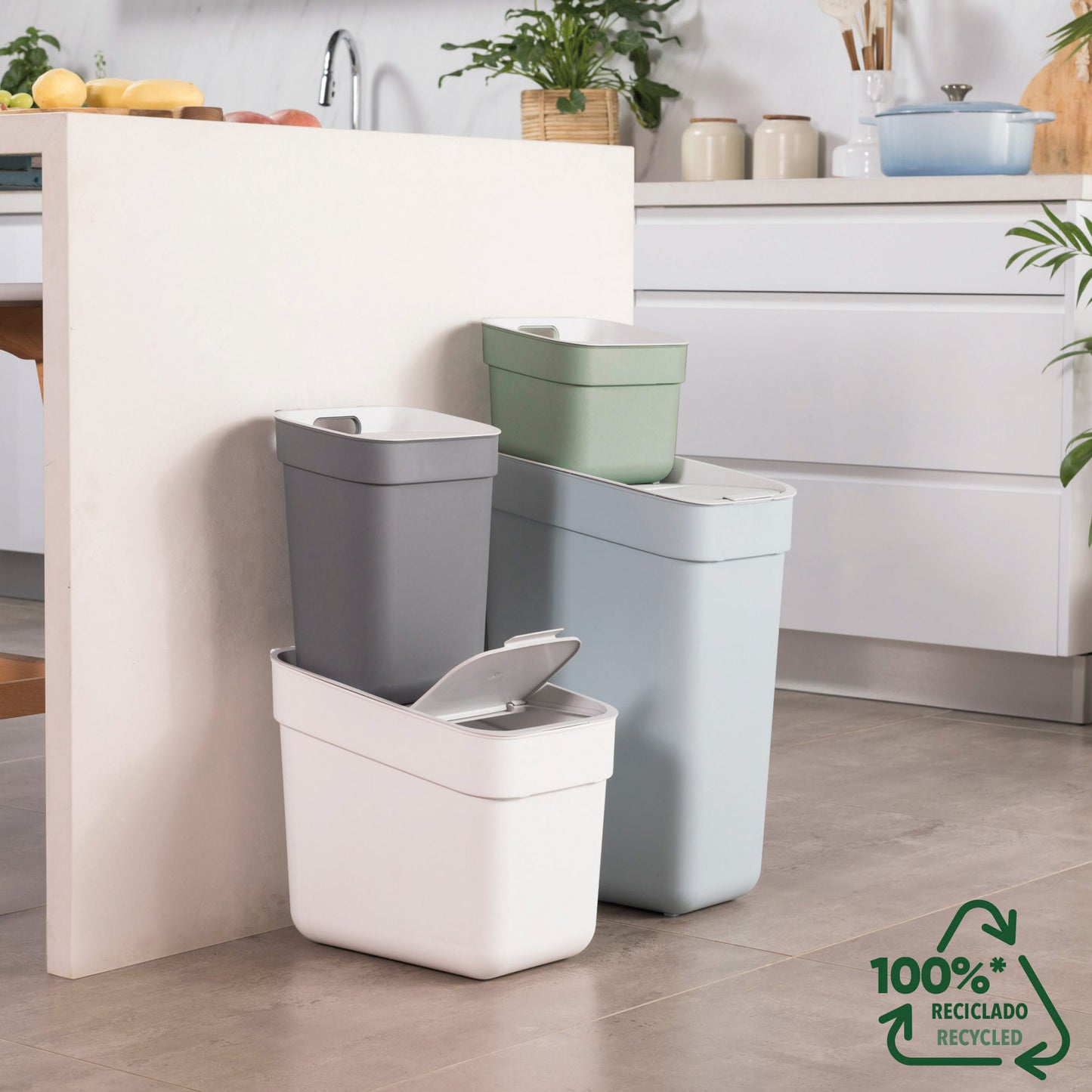 Curver Pack 4 Cubos De Reciclaje Ready To Collect (30l + 20l + 10l + 5l) Gris_1