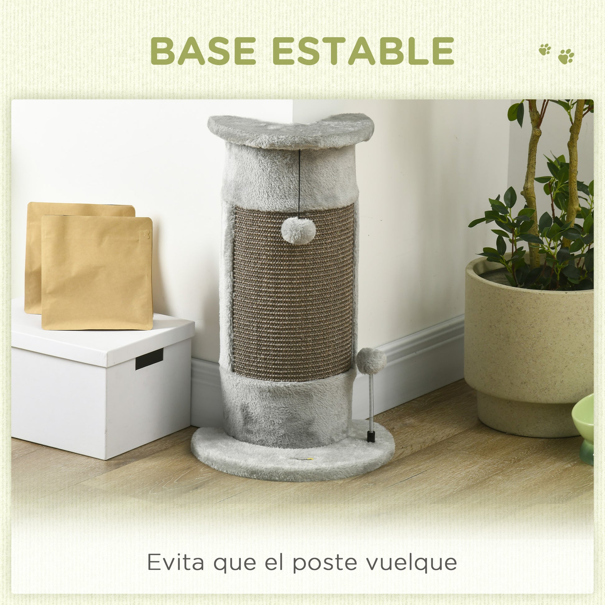 Pawhut Poste Rascador Para Gatos 58 Cm Con Bolas Colgantes 34x25,5x58 Cm Gris_4