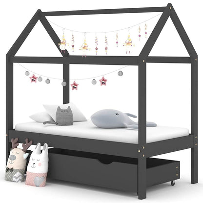 Vidaxl Estructura De Cama Infantil Y Cajón Madera Pino Gris 70x140cm_1